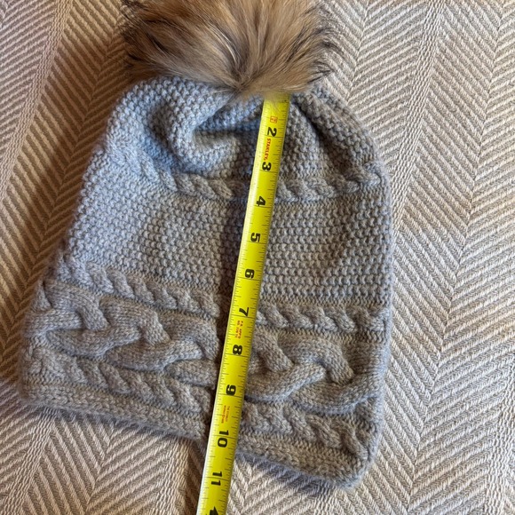 Inverni Firenze 1892 Grey Merino Wool Cashmere‎ Real Fur Pom Beanie Hat Italy main image 4